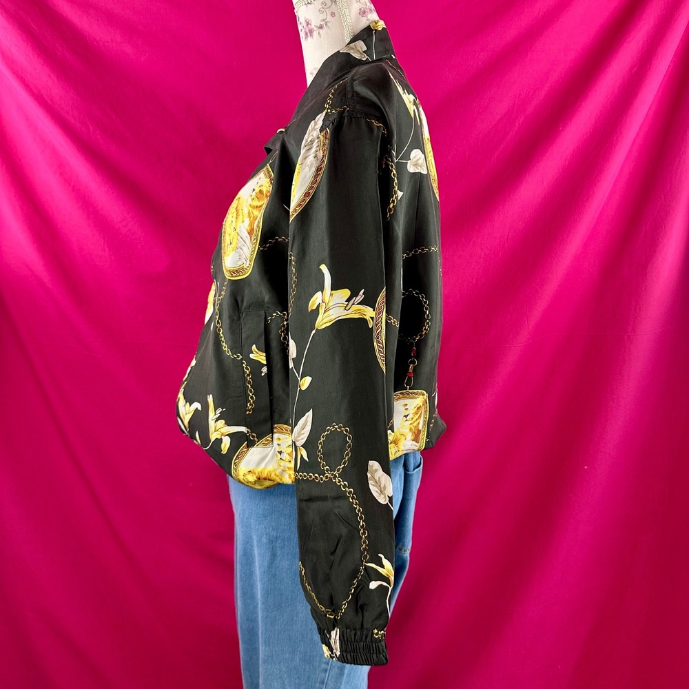 Vintage Silk Lion Print Bomber Jacket 90s Baroque Chain Windbreaker Medium - Picture 11 of 17